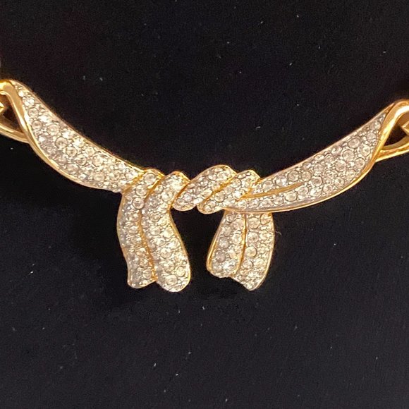 Vintage Swarovski `16" Swag Tie Crystal Necklace Gold Tone - Picture 2 of 6